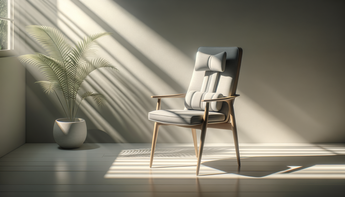 minimal workspace with posture support products bathed in gentle morning light