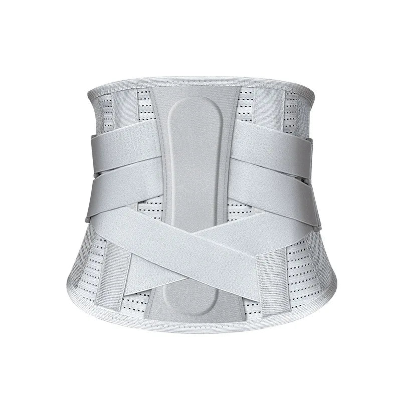 Adjustable gray posture corrector with breathable mesh panels and supportive straps