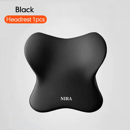 Black ergonomic headrest cushion for posture support, single piece with NIRA logo