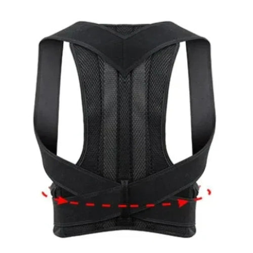 Adjustable black posture corrector vest with breathable back support design