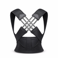 Adjustable black posture corrector with crisscross back support straps on white background.